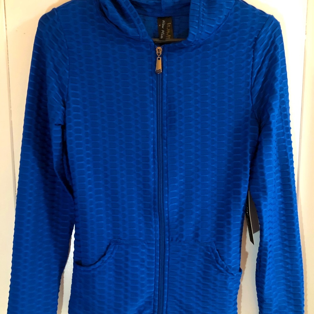 Textured Zip Up Crop Sports Top & Shorts Set, Blue